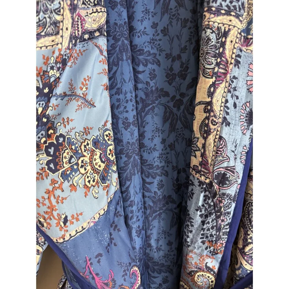 NEW Free People Intimately In Your Dream Robe Blue Paisley Size S $299 [jb] - Picture 8 of 9